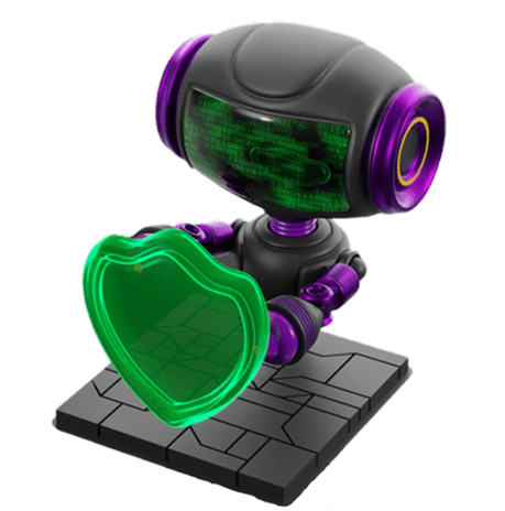 AI robot holding a glowing security shield
